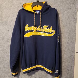 Starter Georgia Tech Men's Hoodie XL Blue Embroidered Script Logo Pockets